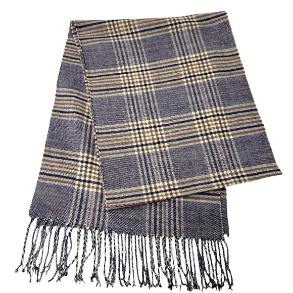 ITALY DESIGN Cashmere Feel Purple Tan Tartan Plaid Scarf - Picture 1 of 6